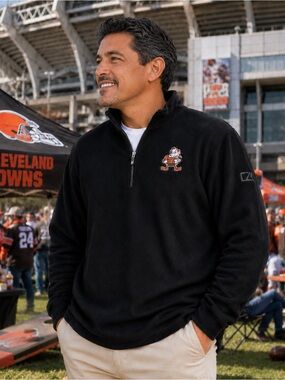 NWT Cutter & Buck Cleveland Browns Brownie Elf Fleece Quarter Zip 2XT Black